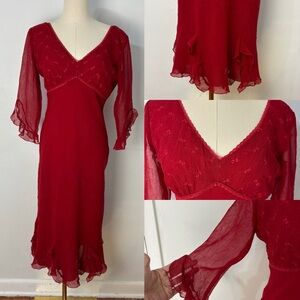 Vtg Rampage Y2K Red Babydoll Midi Dress Sz 4 Fairy Sheer Asymmetrical Whimsi